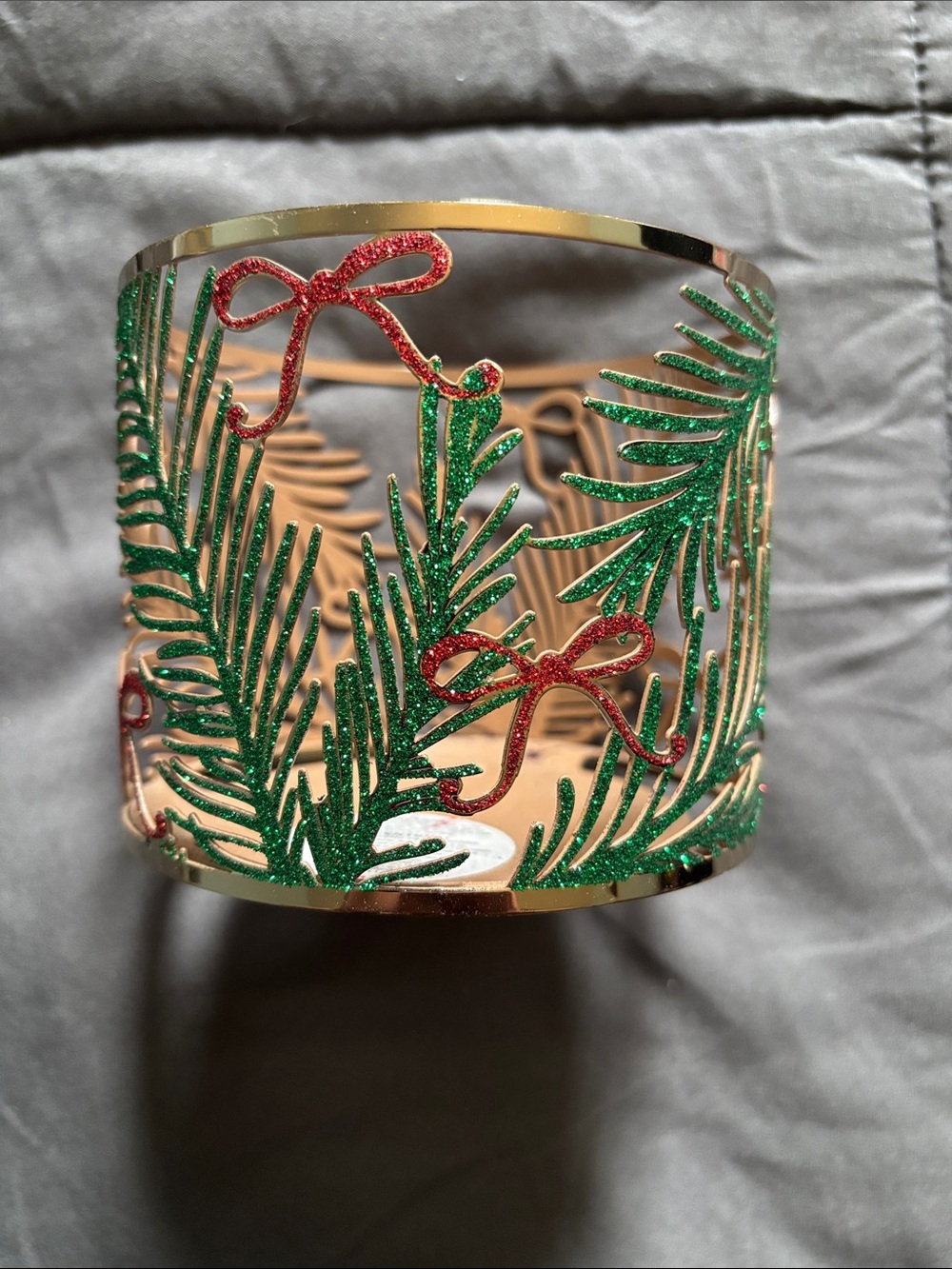Bath & Body Works Green & Red Holiday Pine Glitter Candle Sleeve